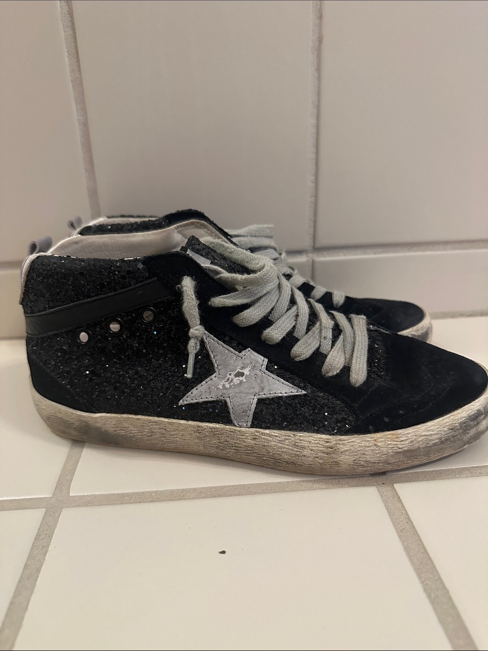 Golden Goose MidStar Black Glitter High-Top Sneakers